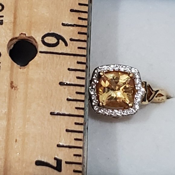 Brazilian Citrine Halo ring w/lab created White Sapphire accents in 14K YG/925 - Picture 2 of 6